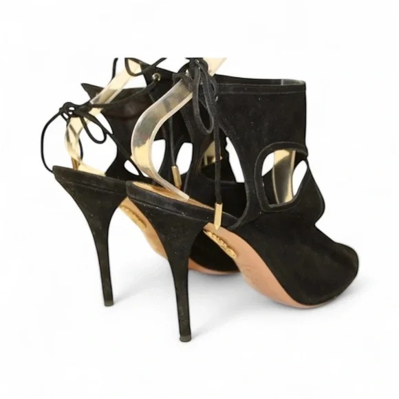 Aquazurra Black Sexy Thing 85 Cutout Genuine Suede Heels Italian Luxury Sz 41 - Picture 8 of 16